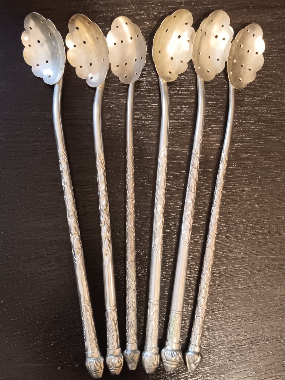 Vintage- Silver Plated Straw Handle Tea Strainers – Set of 6